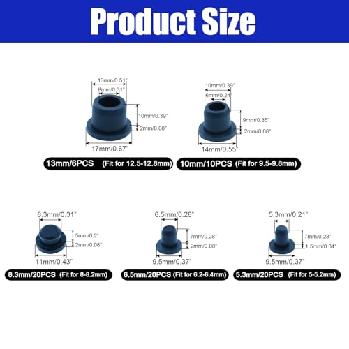 76PCS Black Hole Plugs Silicone Stoppers Assortment Kit Small Rubber Plugs for Round Holes, Flexible Rubber Stoppers Waterproof Tube Plugs T-Type, Used for Sealing Plugs Bathtub Jet Covers - color: Black, size: 5 Size(1/5"~1/2")
