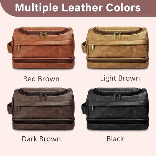 Personalized Toiletry Bag for Men Birthday Anniversay Gifts, Custom Toiletry Bag, Engraved Leather Travel Shaving bag, Ideal Gifts for Him, Husband, Boyfriend, Son, Groomsmen, Grandfather, Friend - color: Brown-Birthday
