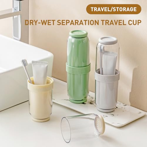 Toothbrush Cup with Cover, Travel Toothbrush Case Portable Toothbrush Holder for Traveling Business Camping School Bathroom (Beige) - color: Beige