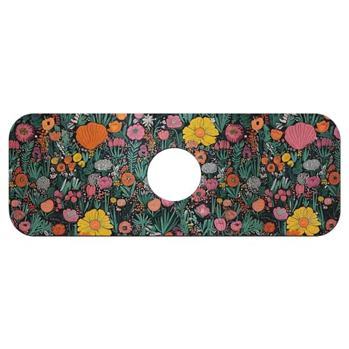 Faucet Fast Absorbent Pad - Colorful Wildflowers Plants Drying Pad, Suitable For Kitchen, Bathroom, Island And Other Scenes - color: Colorful Wildflowers Plants