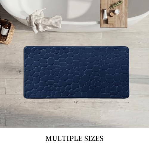 YIHOUSE Memory Foam Runner Rug, Cobblestone Bathroom Runner Rugs Super Water Absorbent Bath Mats for Bathroom Machine Washable Bath Rugs for Hallway Bedroom Laundry Room(24 x 47,Dark Blue) - color: Dark Blue Single, size: 2' x 3'11" (Rectangular)