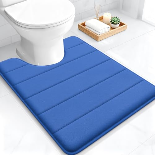 OLANLY Memory Foam Toilet Rugs U Shaped 24x20, Super Soft Absorbent Contour Bath Rugs, Quick Dry, Machine Washable Toilet Mat, Bathmat Carpet, Bathroom Home Decor Accessories, Deep Navy Blue - color: Deep Navy Blue, size: 24" X 20" Contour Rug