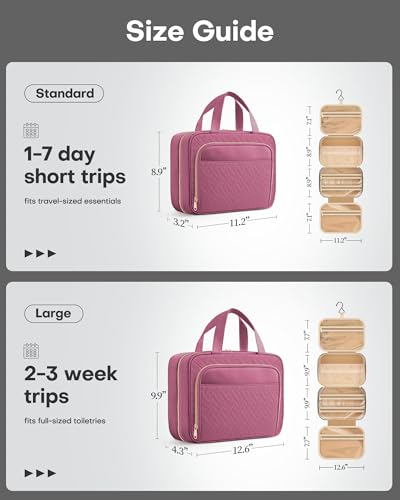 HOTOR Hanging Travel Toiletry Bag Women Men, Rosewood-Pink, Large | Waterproof Makeup Bag Hanging Hook,Multiple Pockets,Travel Essentials,12.6 x 4.3 x 9.9inches - color: Rosewood-Pink, size: Large