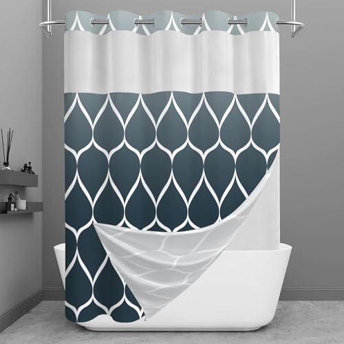 Yiatn No Hook Ombre Aegean Blue Shower Curtain with Snap in Fabric Liner Set - Hotel Style with See Through Mesh Top Window, 71x74 INCH - color: Ombre Aegean Blue, size: 71"W x 74"L (Pack of 1)