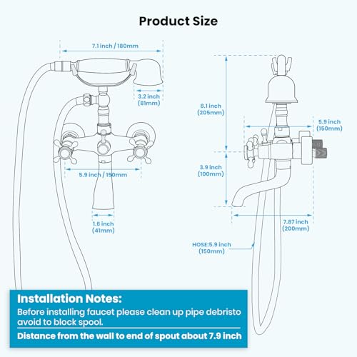 gotonovo Wall Mount Clawfoot Bathtub Faucet with HandHeld Spray and 360° Double Cross Handle Swivel Spout Vintage Tub Shower Faucet Set with Adapter Adjustable Swing Arms Polish Gold - color: Polish Gold