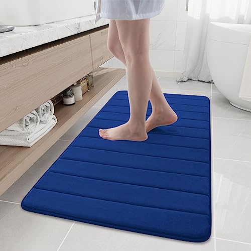 Buganda Memory Foam Bath Mat, 47" x 24", Ultra Soft Bathroom Rugs, Water Absorbent and Machine Washable Bath Rug Runner for Bathroom, Shower, and Tub, Navy Blue - color: Navy Blue, size: 47" X 24"