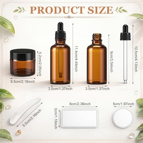 48 Pcs Amber Glass Jars and Dropper Bottles Set, 2 oz Cream Jars with Black Lids 1.7 oz Amber Dropper Bottles, with Label and Mini Spatula, for Essential Oil, Lotions, Massage Oil, Spa Salon - color: Amber