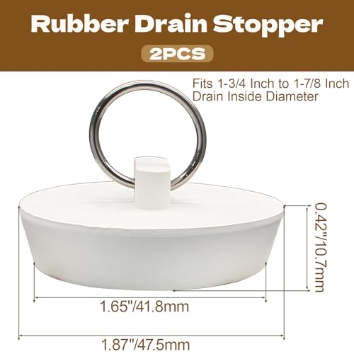 Luomorgo 2 Pack Rubber Drain Stopper, 1-3/4 to 1-7/8 Inch, White | Leak-Proof, Fits Bathtub & Kitchen Sink, Heavy Duty Seal, with Hanging Ring - size: Fits 1-3/4 Inch to 1-7/8 Inch