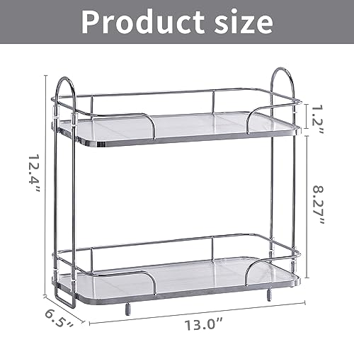 2 Tier Corner Bathroom Counter Organizer, Cosmetic Skincare ，Bathroom Countertop Perfume Tray Vanity, Kitchen Spice Corner Storage Shelf - color: Silver