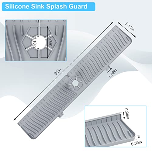 Derlights 30 inch Sink Splash Guard Mat,Silicone Faucet Handle Drip Catcher Tray, Longer Silicone Sink Mat for KitchenBathroom, Drip Protector Splash Countertop (gray) - size: 30 inch