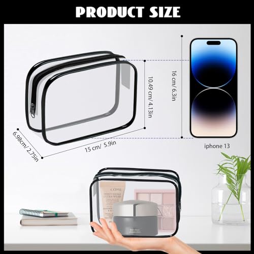 YedsIntu 16 Pieces Clear Cosmetic Bags PVC Clear Makeup Bags TSA Approved Toiletry Bag with Zipper Waterproof Vinyl Plastic Organizer Storage Transparent Pouch for Women and Men (Black, Small) - color: Black-S