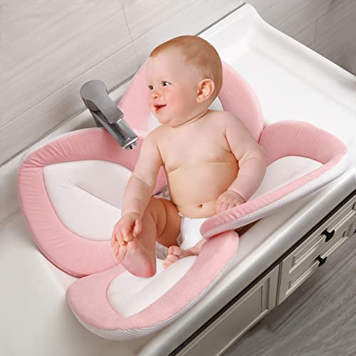 PandaEar Baby Bath Pad for Infant Newborn | Soft Flower Petals for Sink Bathtub Essentials Shower Gift (Pink) - color: Pink