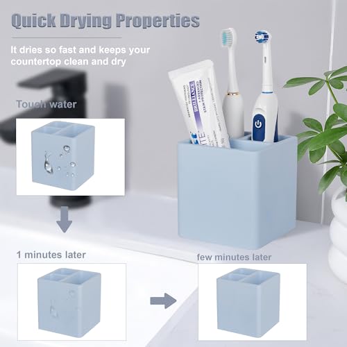 Diatomite Toothbrush Holders Tooth Brush Organizer - Blue | Water-Absorbent Material, 3 Slots for Electric Toothbrush and Toothpaste, for Bathroom Countertop, Shower, Vanity - color: Blue