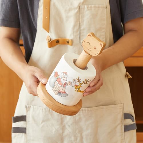 Vinoil Toilet Paper Holder Stand, Cute Cat Design Wooden Toilet Paper Holder Free Standing, Decorative Toilet Roll Holder, Scrunchies Holder Stand, Hair Ties Organizer - size: 8.27inch-Cat