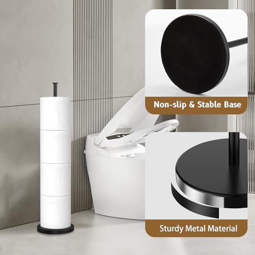 Toilet Paper Holder Stand,Free Standing Toilet Paper Holder with Reserve Function,Rustproof Matte Black Toilet Paper Holders Free Standing,Non-slip&No Drilling Toilet Paper Stand Designed for Easy Use