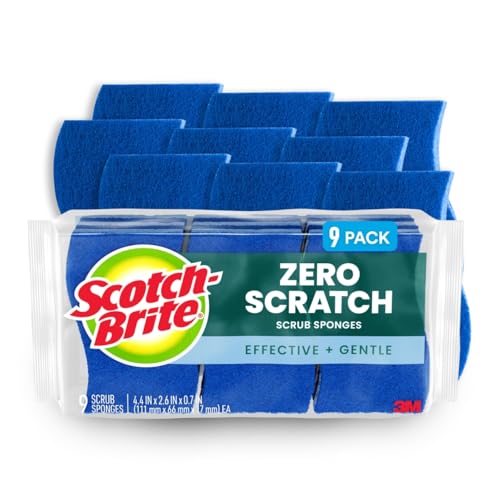 Scotch-Brite Zero Scratch Scrub Sponge, 9 Kitchen Sponges for Cleaning Around the Home, Bathroom & More, Effective + Gentle Dish Scrubber, Best for Nonstick Pots and Pans, Safe on Most Surfaces - size: 9 Pack
