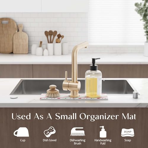 Stone Faucet Mat for Kitchen Sink, Diatomite Drying Stone Mat for Kitchen Counter, Prevent Moisture – Sink Splash Guard for Holiday Gift Home Decor (Red/Green, 15.7''x3.9'') - color: Red/Green, size: 15.7" x 3.9"