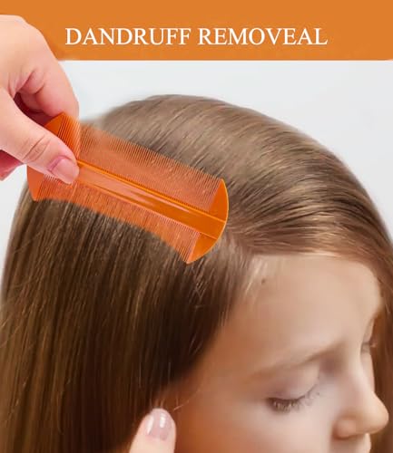 Dandruff Comb Removal Steel Fine Tooth Scalp Detox Hair Care Tool 3PC | Build Up Flakes Lice Comb, Stainless Steel Teeth, Self Cleaning, Anti Slip Handle, for Women Men Kids, Black+ Orange - color: 3PC Black+Orange