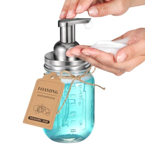 Amolliar Mason Jar Foaming Soap Dispenser, Plastic Soap Pump, Refillable Hand Soap Dispenser for Kitchen, Cute Farmhouse Decor, Dish Soap Dispenser, Bathroom Soap Accessories, Brushed Nickel 1 Pack - color: Brushed Nickel, size: 1 Pack