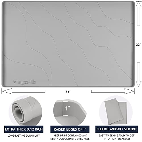 Heavy Duty Silicone Under Sink Mats for Kitchen Waterproof 25" x 22", Extra Thick Under Sink Rubber Mat Drip Tray, Raised Edge Under Sink Liner,Prevent Drips, Leaks, Spills,Grey - color: Gray, size: 25'' x 22'' x 1''