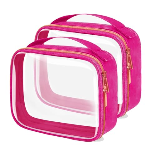 TSA Approved Travel Toiletry Bag,2 Pack Clear Makeup Bags with Handles,Quart Size Clear Cosmetic Bags for Traveling Women,Men,Carry on Airport Airline Compliant Bag,Rose Red - color: Rose Red, size: 2 Pack, Medium