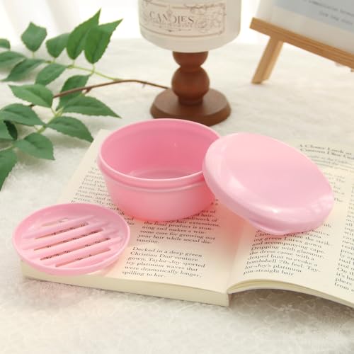 Round Travel Soap Case - 4 Pack Shampoo Bar Holder, Travel Soap Container | with Lid for Camp, Gym, Hiking - Keeps Toiletries Organized - color: Blue,white,pink,yellow