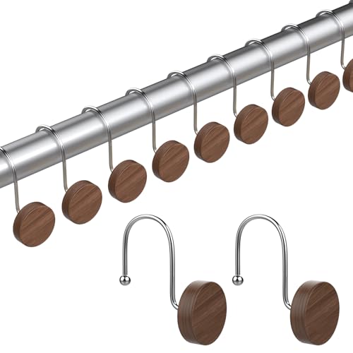 Shower Curtain Hooks, Decorative Shower Curtain Rings for Shower Curtain, Imitation Wood Grain Resin Shower Curtain Hangers, 12PCS Waterptoof Shower Hooks for Bathroom, Bedroom, Plant Hanger (Silver) - color: Silver