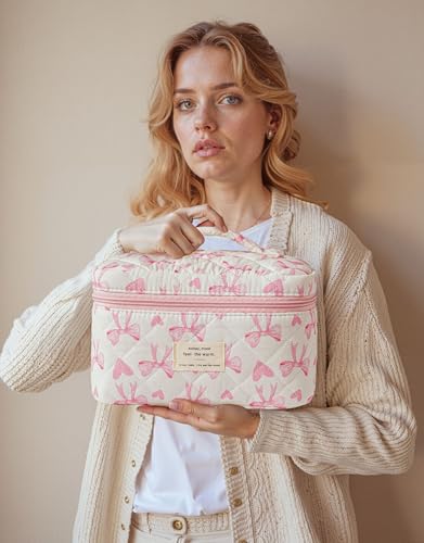 HBselect Quilted Makeup Bag, 3PCS Cotton Large Travel Makeup Bag, Cute Floral Coquette Make up Bag Cosmetic Bag Toiletry Bag for Women Girls - color: A-3PCS-Floral 13