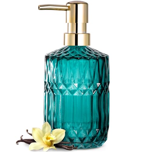 EMPO Clear Glass Soap Dispenser with ABS Plastic Pump, Crystal Lotion Dispensers for Kitchen Sink, Bathroom (Ocean Teal) - color: Ocean Teal