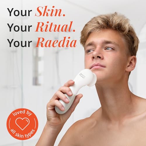 Vanity Planet Raedia Facial Cleansing Brush - Electric Facial Cleansing Brush with 4 Exfoliating Brush Heads - Waterproof, Handheld, Lightweight for Face Scrubber and Exfoliating Face - Warm Grey - color: Warm Gray