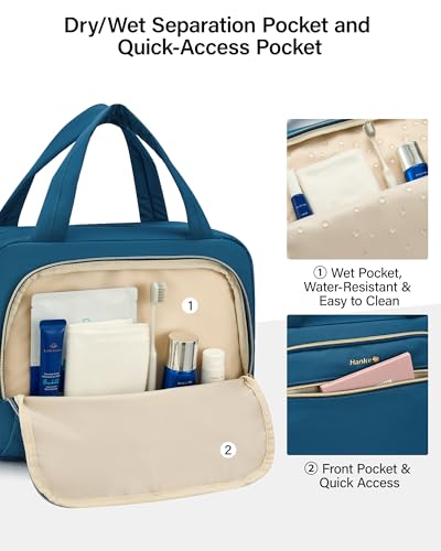 Hanke Hanging Travel Toiletry Bag for Women, Water-Resistant Makeup Organizer with Hook, Cosmetic Bag for Bathroom & Travel Essentials Accessories, Navy Blue - color: Navy Blue