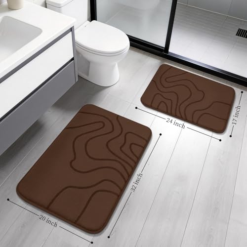YIHOUSE Memory Foam Bathroom Rugs Sets 2 Piece - Extra Thick Ultra Soft Absorbent Bath Mat Set, Non-Slip Machine Washable Bath Rugs for Bathroom, Tub & Shower, Home Decor (32"x20"+24"x17", Coffee) - color: Coffee, size: 1'5" x 2'8" (17"x24"+20"x32")