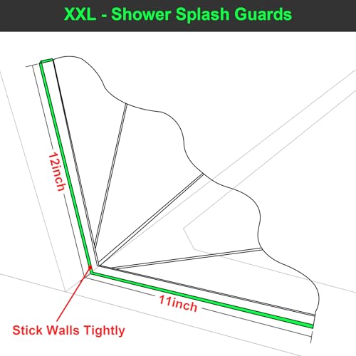 Silicone Shower Splash Guard XXL - Clear bathtub corner splash guard 2 Pack | Self-Adhesive Bathtub Guard, adjustable angle; bathroom shower water guard for washbasin, tubs, sinks, tub splash guard side