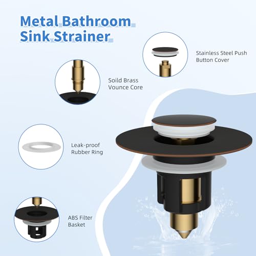 iFealClear Metal Universal Bathroom Sink Stopper, Upgraded Stainless Steel Sink Drain Strainer for 1.1''~2.36" Basin Pop Up Drain Strainer, Anti-Clogging Filter Basket, Oil Rubbed Bronze - color: Oil Rubbed Bronze