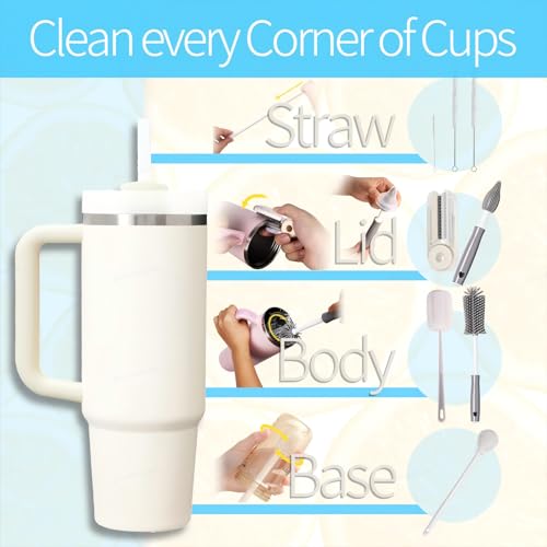 8Pcs Water Bottle Cleaner Brush Compatible with Stanley, Multipurpose Brush Cleaner Kit with Nylon Straw Brush 4 in 1 Bottle Gap Cleaner and Silicone Cup Cleaners - color: Gray
