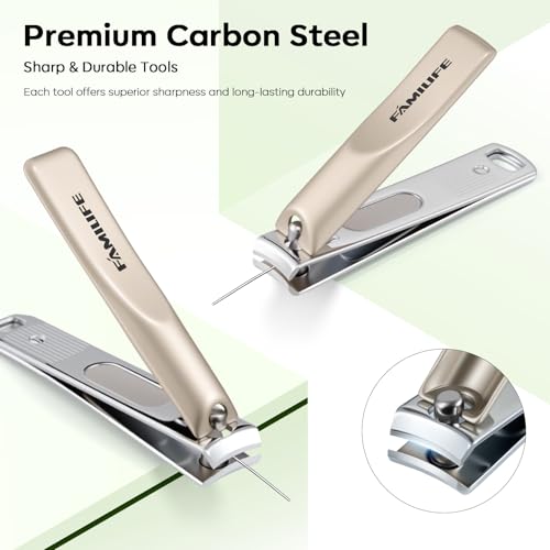 FAMILIFE Manicure Kit for Women, 9 Pcs Carbon Steel Nail Grooming Kit with Compact Case, Stylish Green Travel Manicure Set for Home, On-the-Go Care, Daily Use Nail Clipper Set (Green) - color: Green