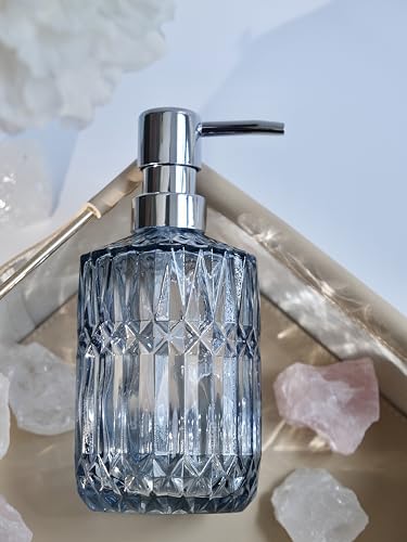 LaMarriti Clear Glass Soap Dispenser with Silver Rust Proof Pump, Refillable Thick Glass Kitchen Soap Dispenser, Lotion Dispenser Bathroom for Hands Soap, Dish Soap, Body Wash (Blue - color: Blue