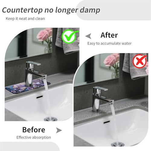 Faucet Fast Absorbent Pad - Purple Butterfly Floral , Suitable For Kitchen, Bathroom, Island And Other Scenes - color: Purple Butterfly Floral