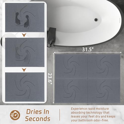 Extra Large Stone Bath Mat for Bathroom,31.5" x 23.6" Quick-Drying Diatomite Stone Shower Mat,Spliceable Design Instant Dry Technology Bath Mats Non-Slip Easy to Clean(Swirl Dark Gray) - color: Swirl Dark Gray
