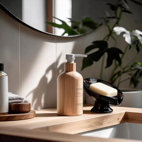 WADORN Soap Dish, Leaf-Shape Self Draining Soap Dish Holder Bar Soap Holder Black and Gold Marble Pattern Ceramic Draining Soaps Tray Porcelain Decorative Soaps Dishes for Sink Bathroom Shower Kitchen - color: Black
