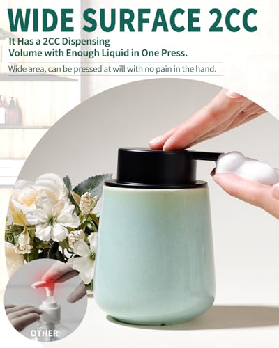 Bosilunlife Ceramic Foaming Soap Dispenser - 12Oz Bathroom Countertop Kitchen Dish Soap Pump Dispenser Foam Soap Dispenser - Light Green - color: Green