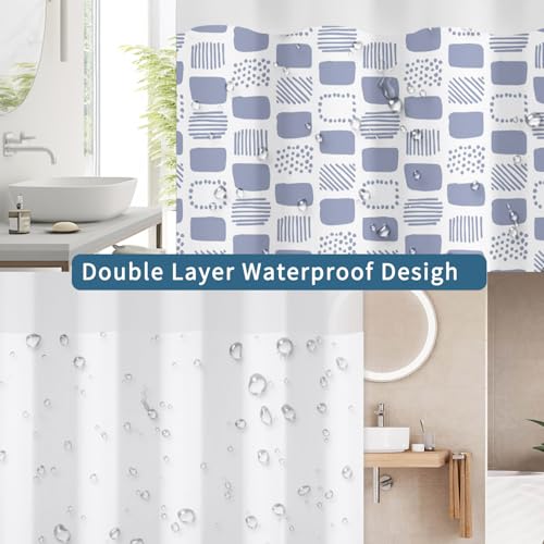 No Hook Shower Curtain with Snap in Liner Set, Boho Modern Abstract Geometric Unique Pattern Decorative Waterproof Fabric Shower Curtain for College Dorm Hotel Apartment Bathroom Bathtub, 71x74 Inch - color: Mid-century Geometry