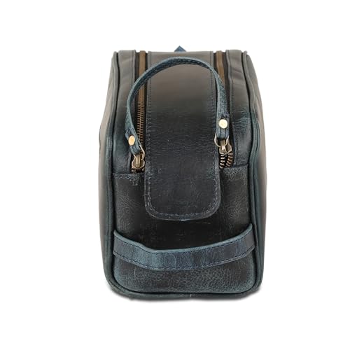 KomalC Travel Toiletry Bag – Premium Leather Dopp Kit for Men & Women with Water-Resistant Lining & Spacious Zippered Organizer - style: 1 Zip Classic Sea Green