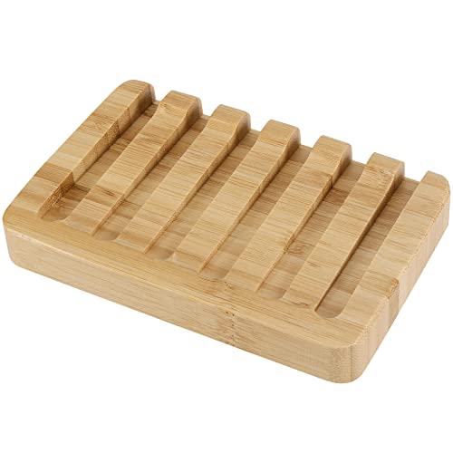 6 Pack Bamboo Soap Dishes, Self Draining Soap Tray with Slanted Waterfall Design, Bar Soap Holder for Shower, Bathroom, Kitchen, Sinks and Countertop, 5.1 x 3.5 x 0.7 Inch