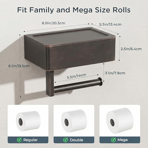 FORIOUS Toilet Paper Holder with Shelf, Sanitary Napkin Receptacle Tampon Holder, Wall Mount Toilet Paper Holder with Storage, Flushable Wipes Dispenser Fits for Bathroom Commercial(1, ORB) - color: Oil Rubbed Bronze, size: 1 Pack-8" (L)