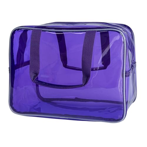 PVC Clear Pure Color Transparent Large Zipper Cosmetic Pouch Travel Makeup Cosmetic Bag with Handle for Travel Bathroom Toiletry Organizer (A23014-101-6) - color: A23014-101-6