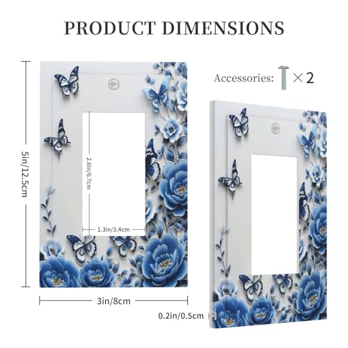 Light Switch Cover Plate Blue Peony Flowers Butterfly Vintage Floral 1 Gang Outlet Covers Single Rocker Decorative Switch plates Electrical Wall Plates GFCI Receptacle for Bathroom Bedroom Decor - color: Blue Peony Flowers Butterfly Vintage Floral, size: