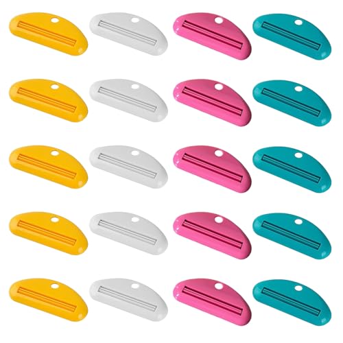 20pcs Plastic Toothpaste Squeezer 4-Color Toothpaste Tube Squeezer Cute Plastic Tube Squeezer Bracket, Multi Functional Toothpaste Squeezer, Used for Squeezing Residual Cleansing Milk Cosmetics