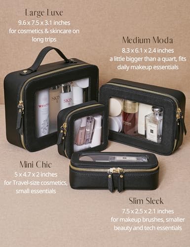 Popvibe Clear Makeup Case Set Black Toiletry Bag Travel Large Clear Cosmetic Bag with Zipper, Big Make Up Bag Organizer Women Traveling TSA Approved Transparent Bag Car for Essentials - color: Black, style: Dual Elegance