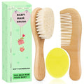 Baby Hair Brush with Wooden Handle and Comb Set for Newborns & Toddlers | Natural Soft Goat Bristles l Wood comb l Yellow Silicone Brush| Ideal for Cradle Cap (3PCS) - color: 3PCS(Yellow Cradle Cap Brush+Hair Brush+Wood Comb)